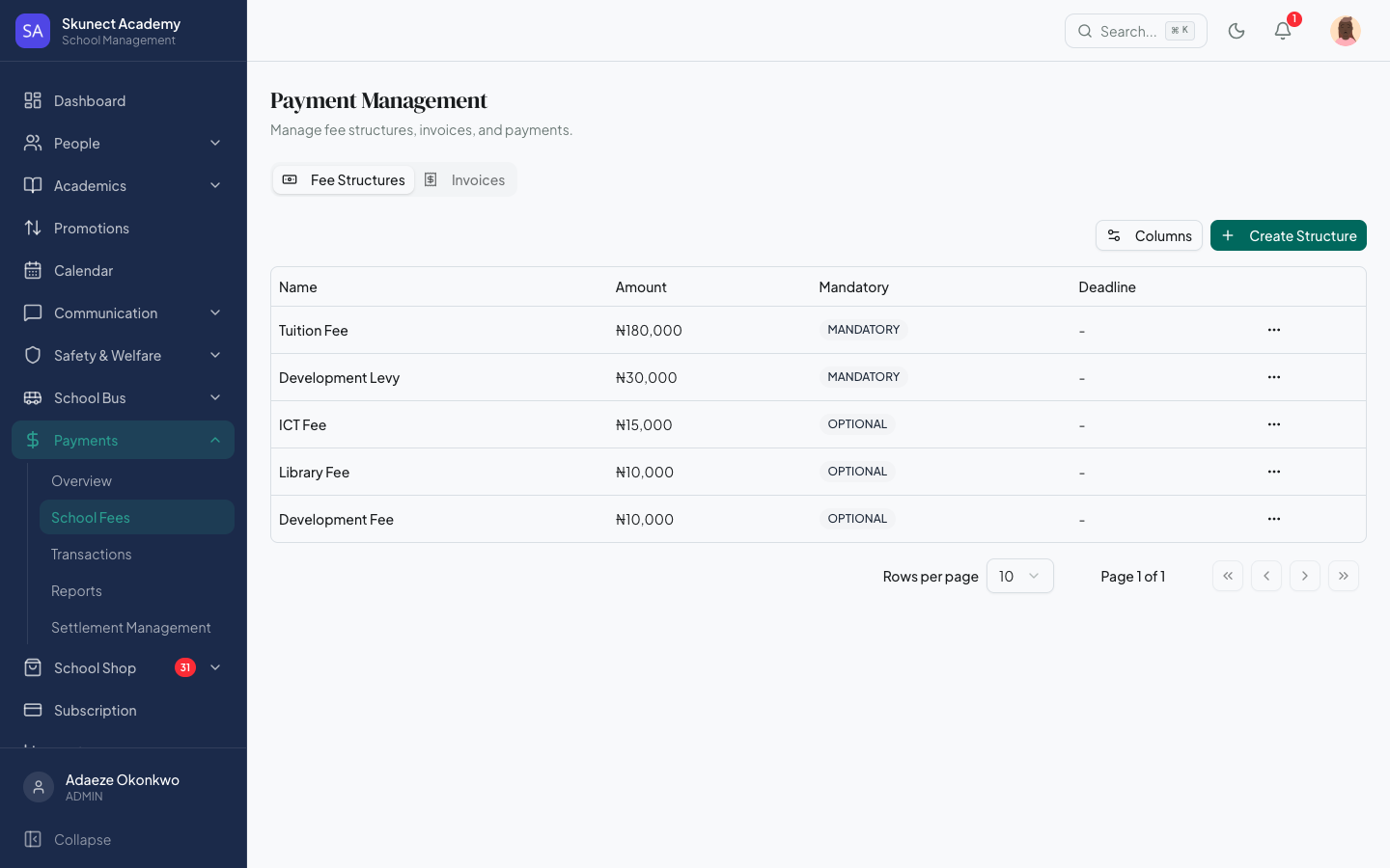 Fee management